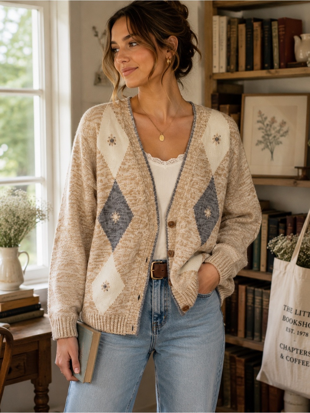 VTG Petite Sophisticate Argyle Cardigan Petite Grandmacore Cottagecore Academia